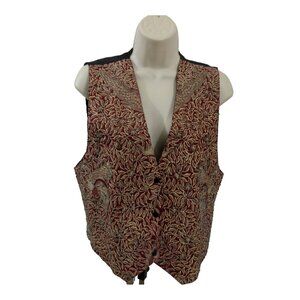 Vintage Tuxedo Vest Womens Large Red Beaded Silver Peacock Bird Lined Waistcoat